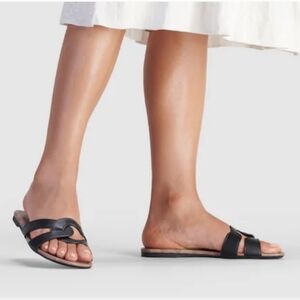 Coach Black Leather Slide Sandals